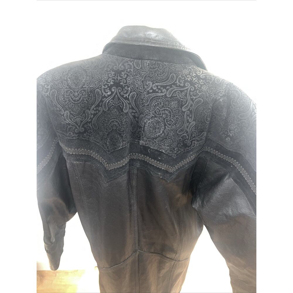 Winlit Womens Leather Paisley Vintage 80s Trench Coat Oversized Size M Black - Picture 7 of 9